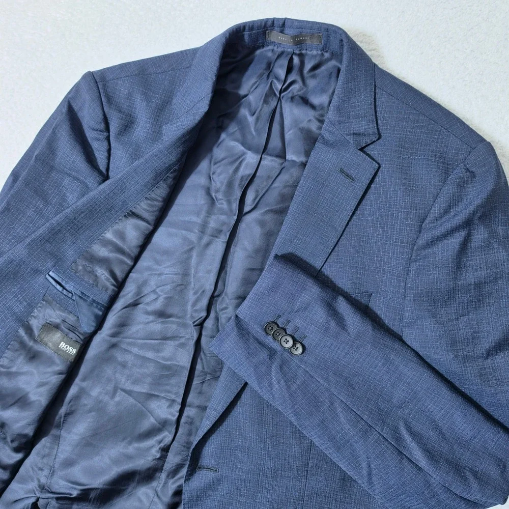 Hugo Boss Lanificio Tesse Biella Mens 40 Blazer Blue Wool L/S Textured